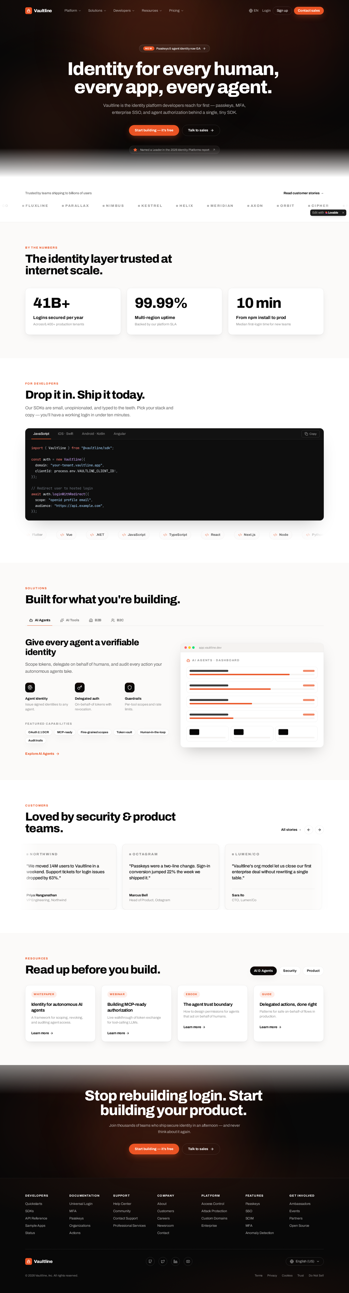 Vaultline homepage before